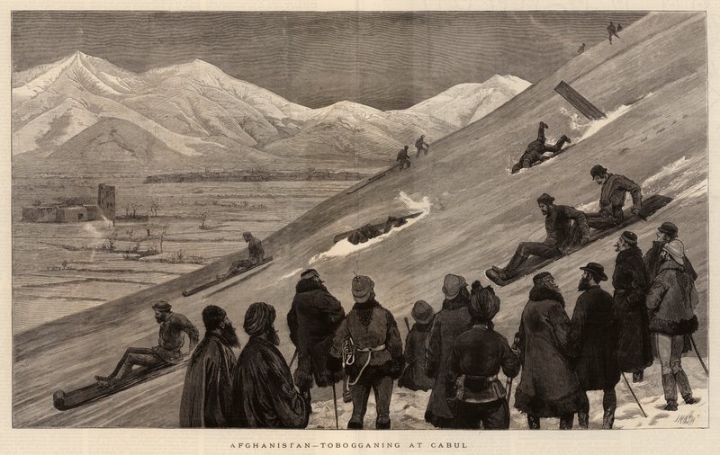 Afghanistan, tobogganing at Kabul by Joseph Nash