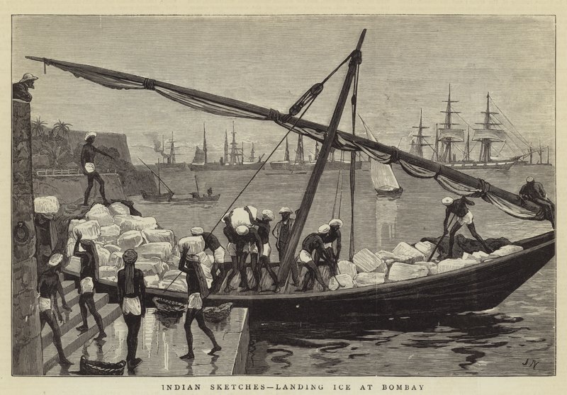 Indian Sketches, Landing Ice at Bombay by Joseph Nash