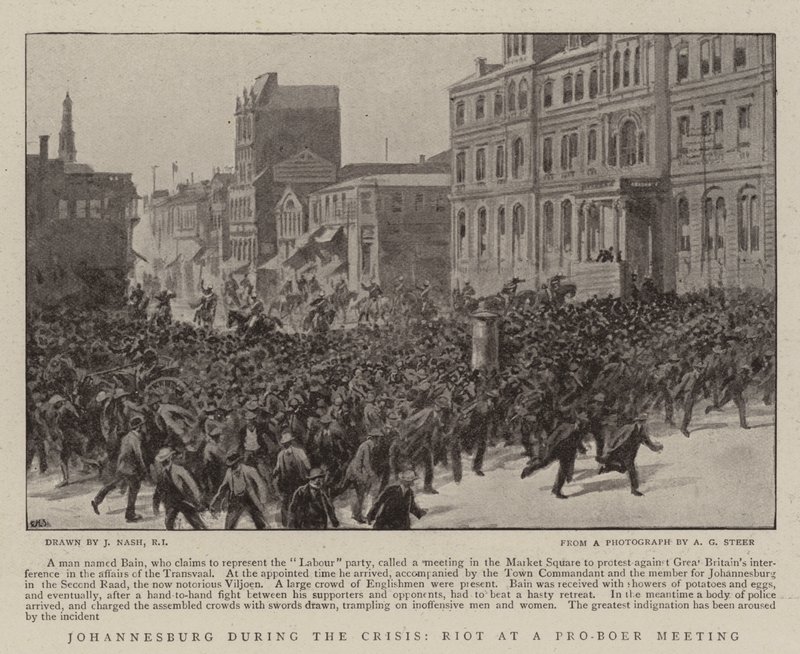 Johannesburg during the Crisis, Riot at a Pro-Boer Meeting by Joseph Nash