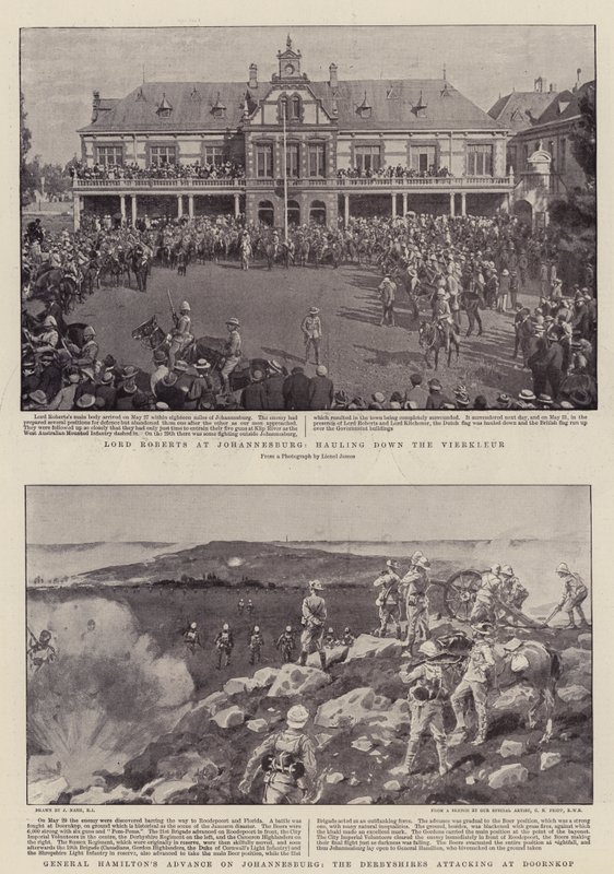 Lord Roberts at Johannesburg, hauling down the Vierkleur, General Hamilton