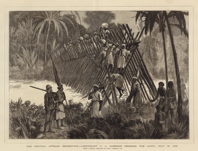 The Central African Expedition, Lieutenant V L Cameron crossing the Lovoi, 15 July 1875 by Joseph Nash