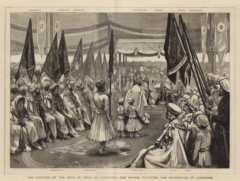 The Chapter of the Star of India at Calcutta, the Prince investing the Maharajah of Jodhpore by Joseph Nash