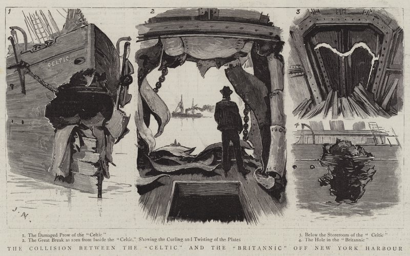 The Collision between the Celtic and the Britannic off New York Harbour by Joseph Nash