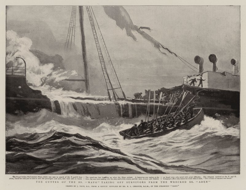 The Cutter of the SS Mayo taking off Survivors from the Wrecked SS Aden by Joseph Nash