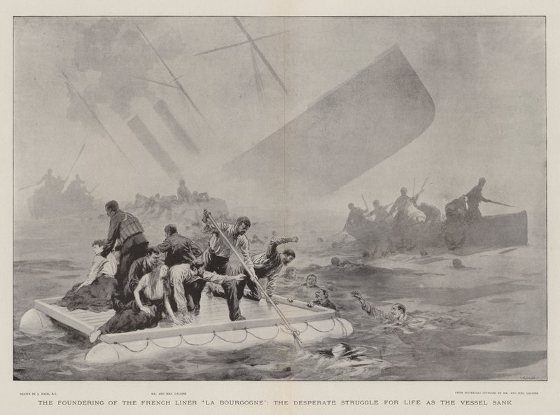 The Foundering of the French Liner La Bourgogne, the Desperate Struggle for Life as the Vessel Sank by Joseph Nash