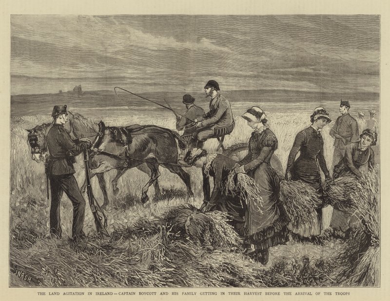 The Land Agitation in Ireland, Captain Boycott and his Family getting in their Harvest before the Arrival of the Troops by Joseph Nash