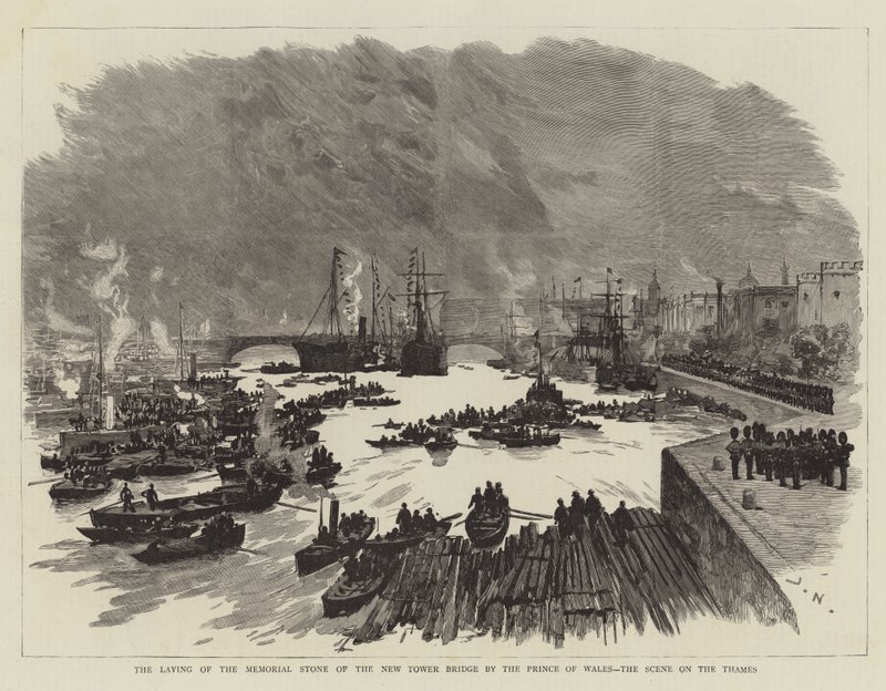 The Laying of the Memorial Stone of the New Tower Bridge by the Prince of Wales, the Scene on the Thames by Joseph Nash