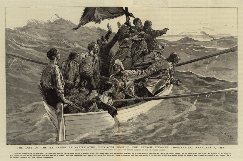 The Loss of the S S Kenmure Castle, the Survivors sighting the French Steamer Montataire, 4 February 1883 by Joseph Nash