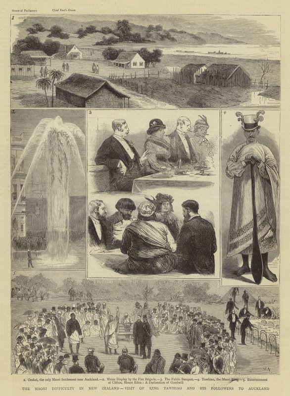 The Maori Difficulty in New Zealand, Visit of King Tawhiao and His Followers to Auckland by Joseph Nash
