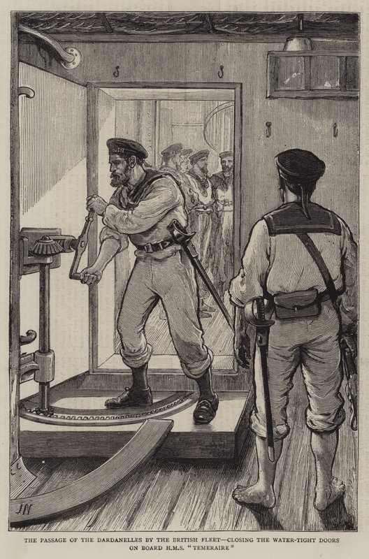 The Passage of the Dardanelles by the British Fleet, closing the Water-Tight Doors on Board HMS Temeraire by Joseph Nash