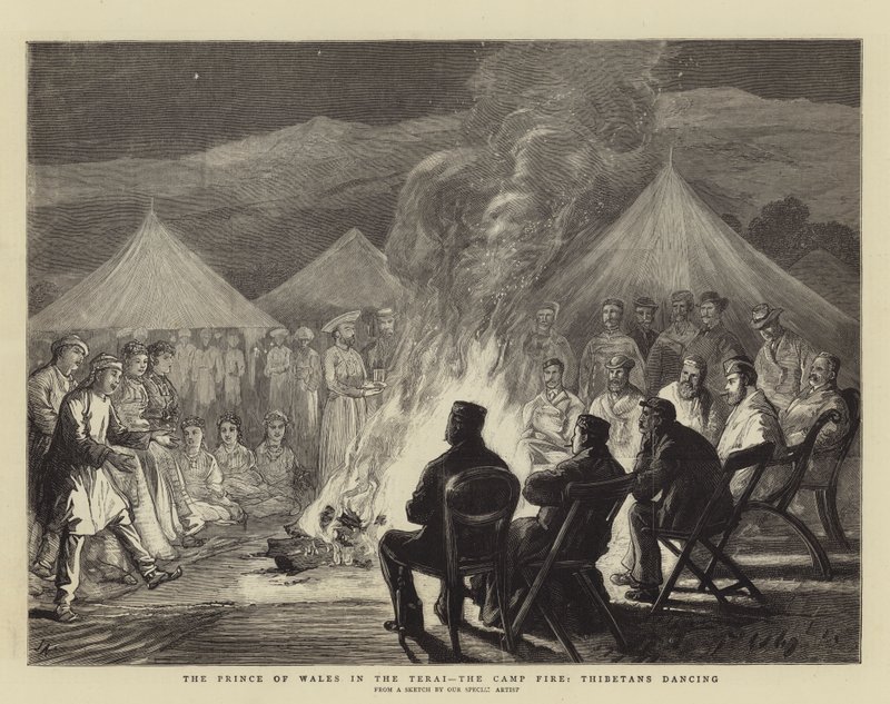 The Prince of Wales in the Terai, the Camp Fire, Tibetans Dancing by Joseph Nash