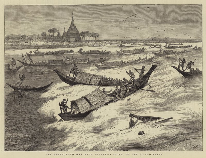 The Threatened War with Burma, a Bore on the Sitang River by Joseph Nash