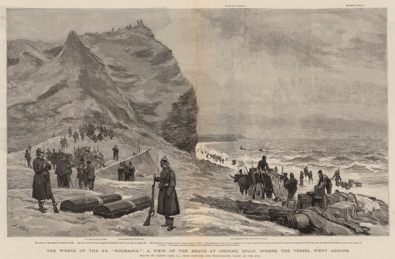 The Wreck of the SS Roumania, a View of the Beach at Gronho, Spain, where the Vessel went Ashore by Joseph Nash
