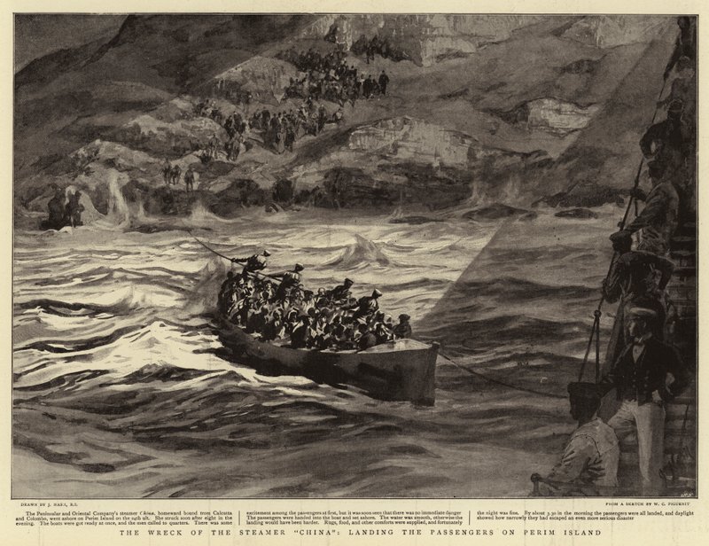 The Wreck of the Steamer China, Landing the Passengers on Perim Island by Joseph Nash