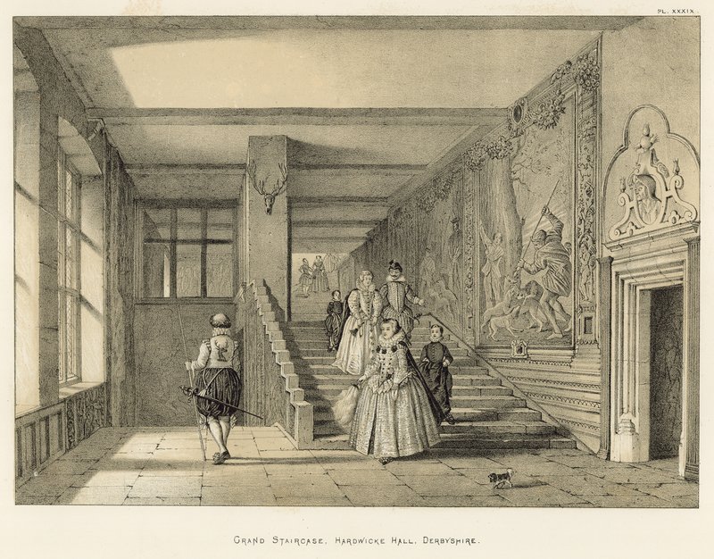 Grand Staircase, Hardwicke Hall, Derbyshire by Joseph Nash