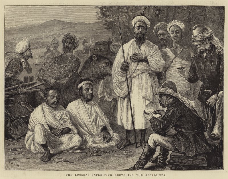 The Looshai Expedition, Sketching the Aborigines by Joseph Nash