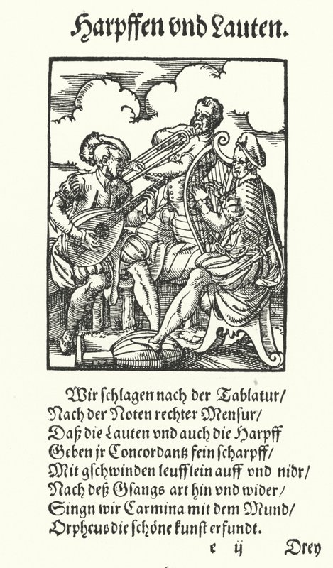 Harpist and Lute Player by Jost (after) Amman