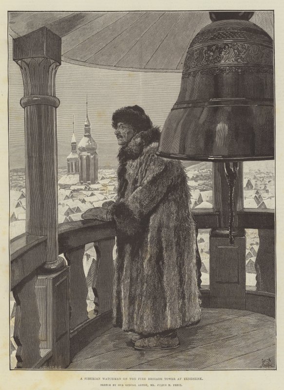 A Siberian Watchman on the Fire Brigade Tower at Yeneseisk by Julius Mandes Price