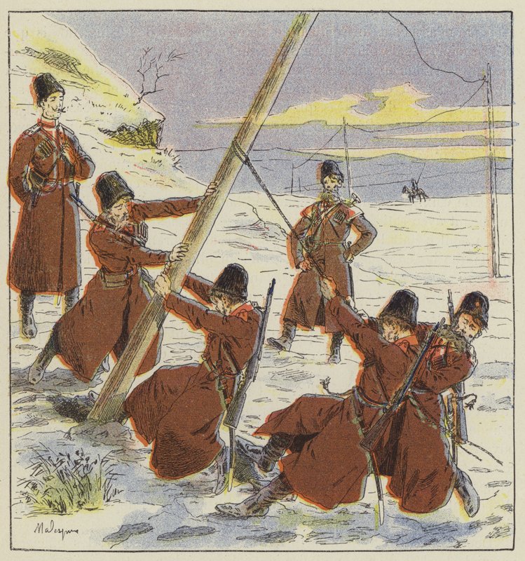Destruction of a telegraph line by the Cossacks by L. Malespine