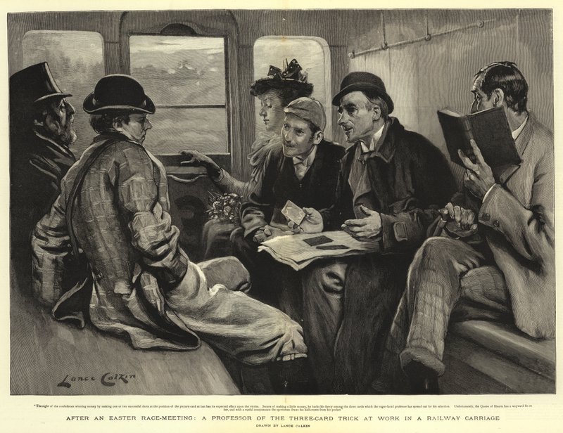 After an Easter Race-meeting, a Professor of the Three-card Trick at Work in a Railway Carriage by Lance Calkin