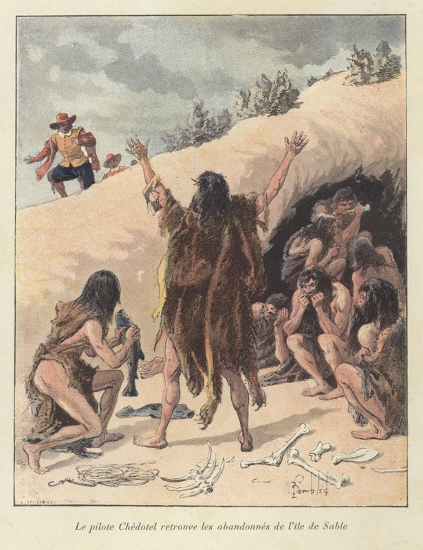 The pilot Chedotel finds the surviving members of the French colony on the Ile de Sable, Canada by Louis Charles Bombled