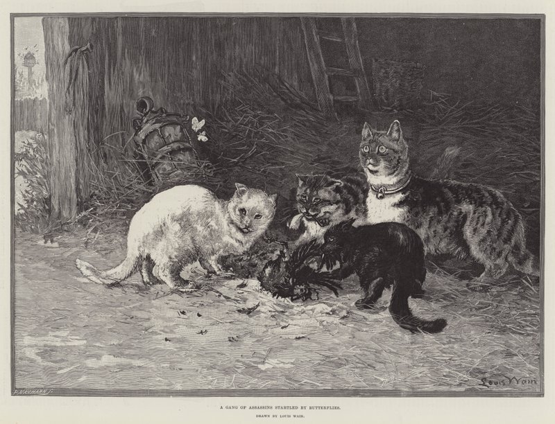 A Gang of Assassins Startled by Butterflies by Louis Wain