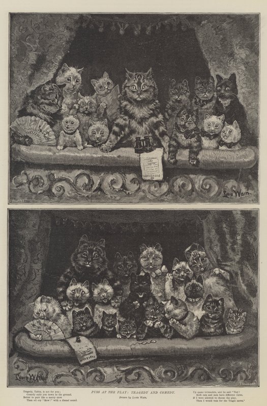Puss at the Play, Tragedy and Comedy by Louis Wain