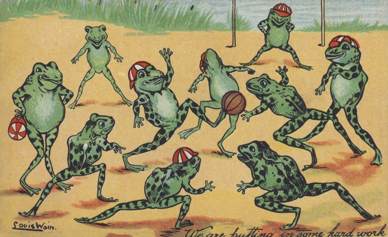 Frogs Playing Football by Louis Wain