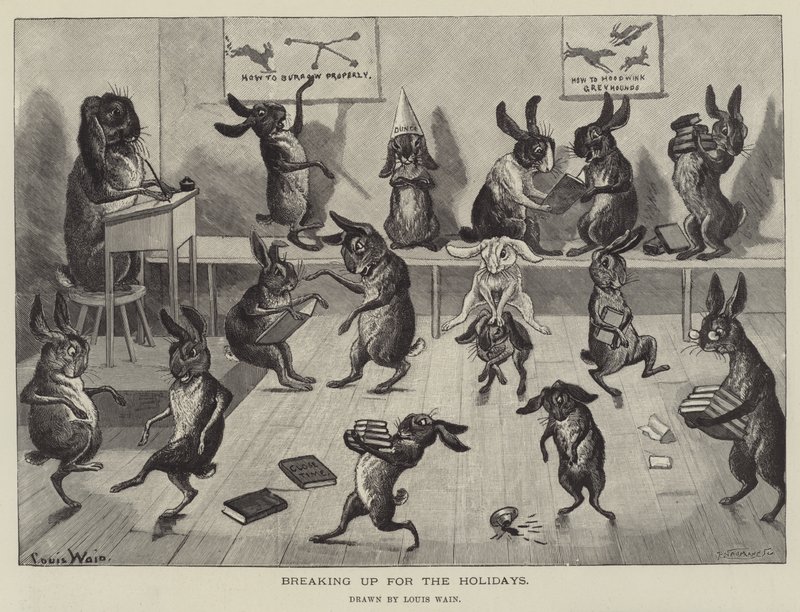 Breaking up for the Holidays by Louis Wain