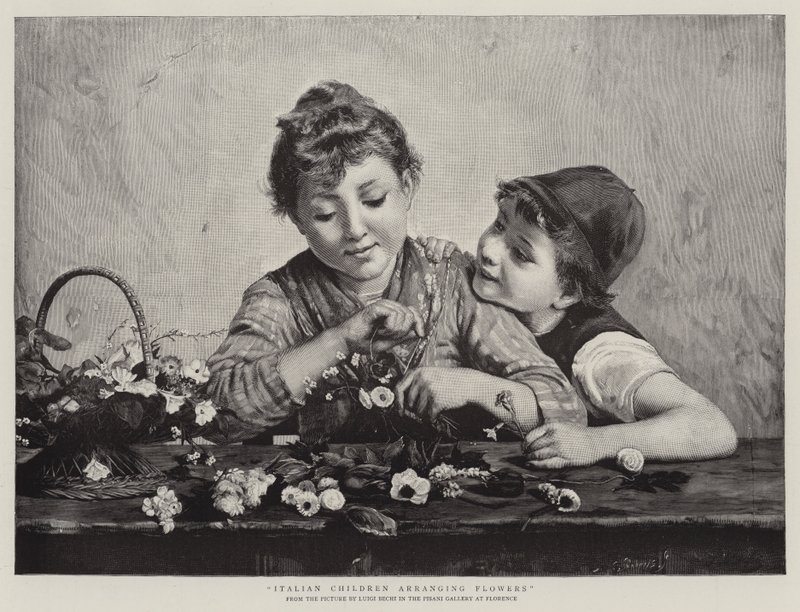 Italian Children Arranging Flowers by Luigi Bechi