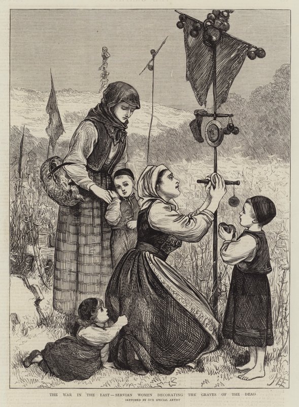 The War in the East, Servian Women Decorating the Graves of the Dead by Mary Ellen Edwards