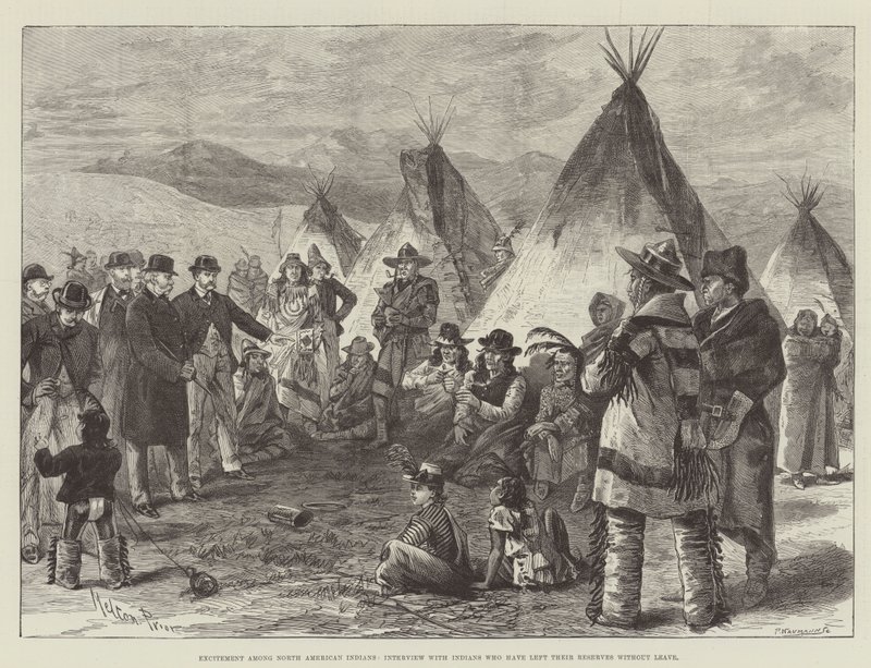 Excitement among North American Indians, Interview with Indians who have left their Reserves without Leave by Melton Prior