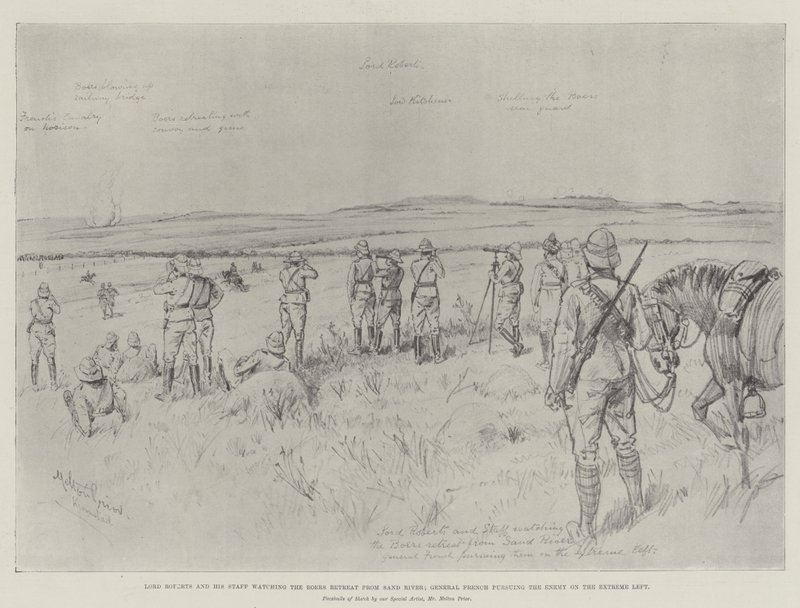 Lord Roberts and His Staff Watching the Boers Retreat from Sand River; General French Pursuing the Enemy on the Extreme Left by Melton Prior