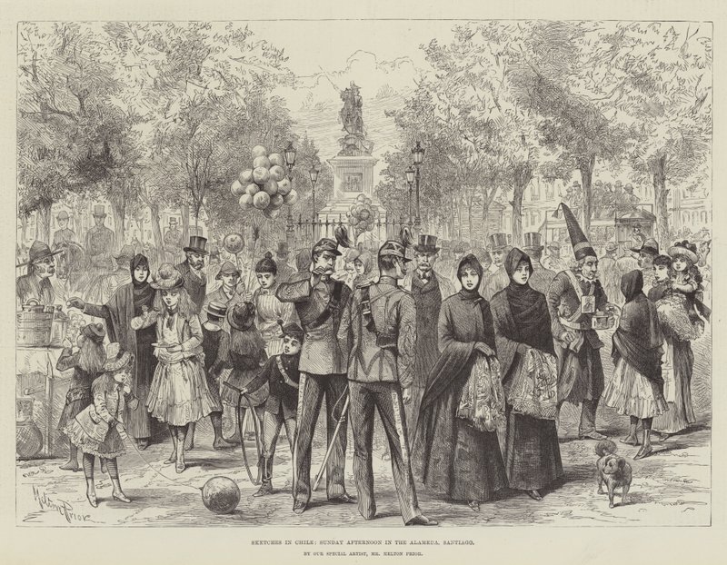 Sketches in Chile, Sunday Afternoon in the Alameda, Santiago by Melton Prior