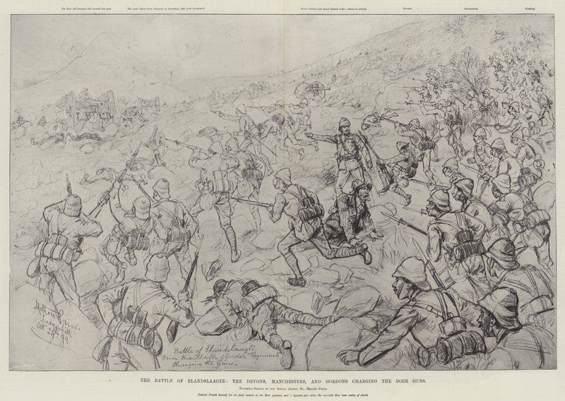The Battle of Elandslaagte, the Devons, Manchesters, and Gordons Charging the Boer Guns by Melton Prior