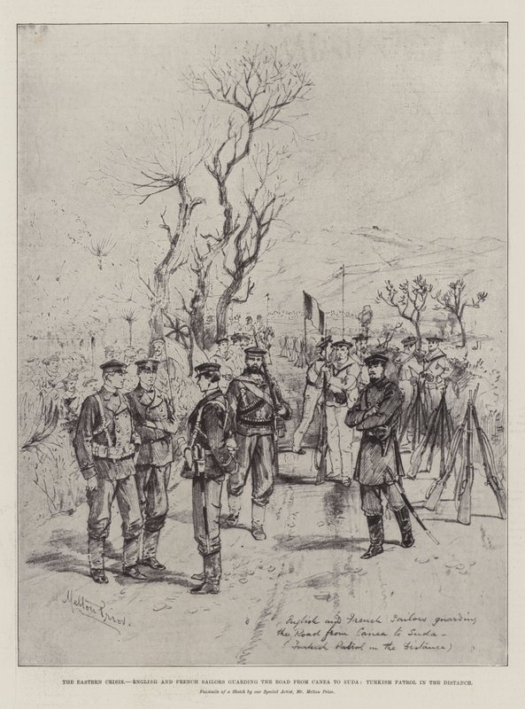 The Eastern Crisis, English and French Sailors guarding the Road from Canea to Suda, Turkish Patrol in the Distance by Melton Prior