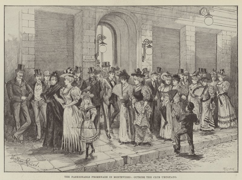 The Fashionable Promenade in Montevideo, outside the Club Uruguayo by Melton Prior