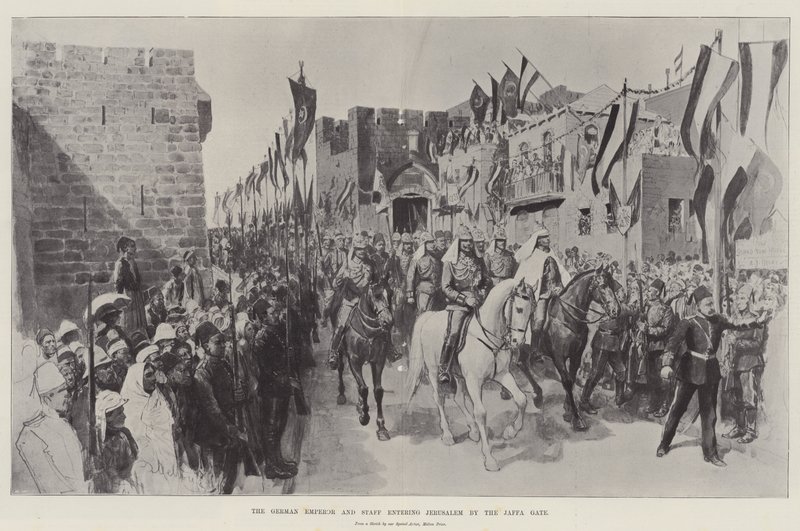 The German Emperor and Staff entering Jerusalem by the Jaffa Gate by Melton Prior