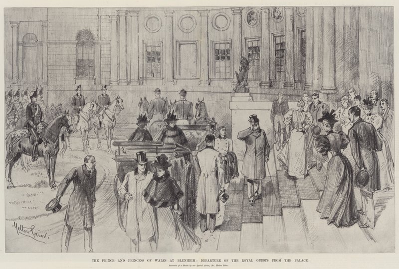 The Prince and Princess of Wales at Blenheim, Departure of the Royal Guests from the Palace by Melton Prior