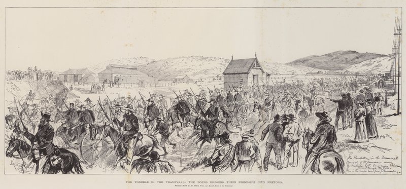 The Trouble in the Transvaal, the Boers bringing their Prisoners into Pretoria by Melton Prior