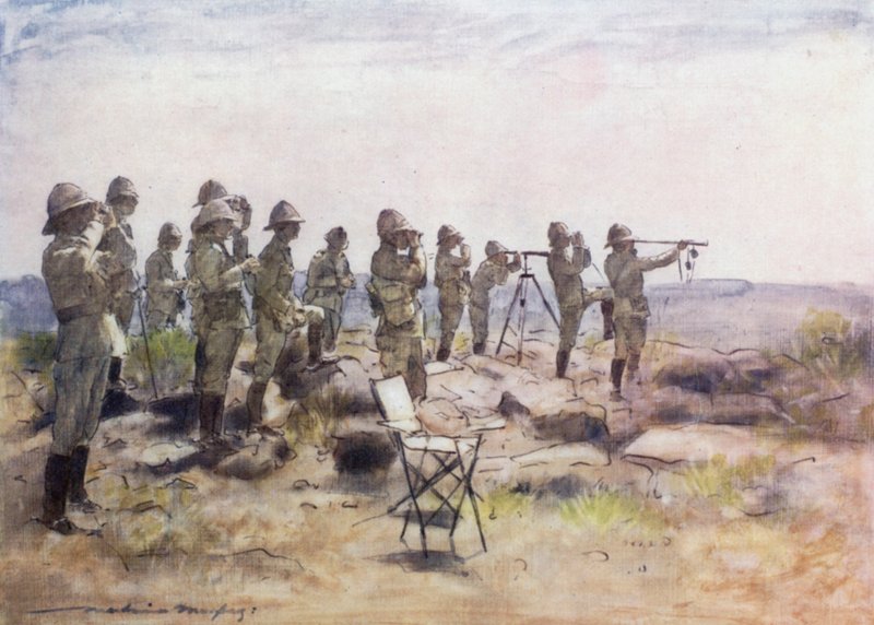 Lord Roberts and Staff Watching Battle of Osfontein by Mortimer Ludington Menpes