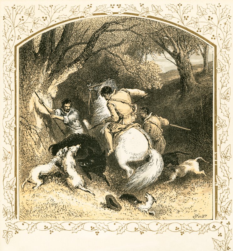 Hunting a Wild Boar by Myles Birket Foster