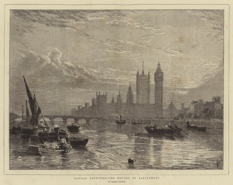 London Sketches, the Houses of Parliament by Myles Birket Foster