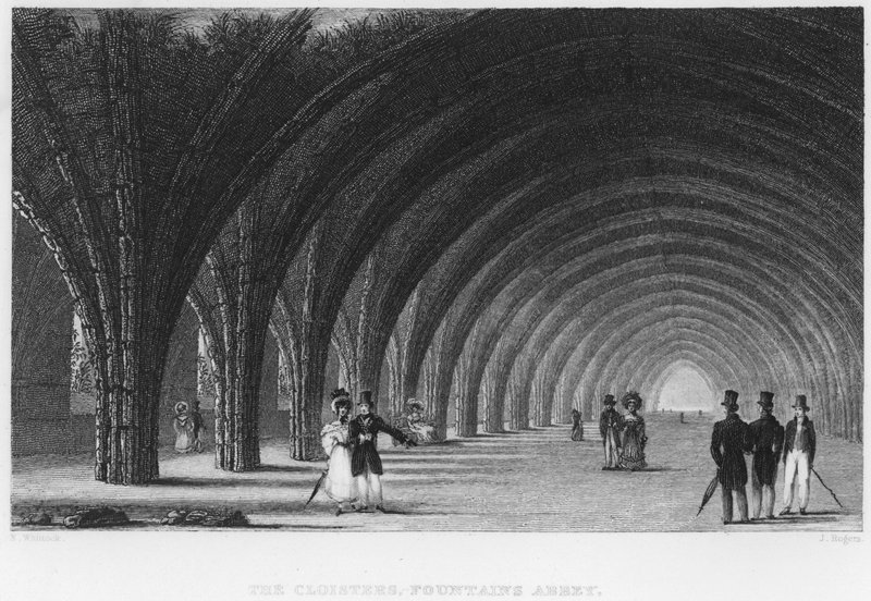 The Cloisters, Fountains Abbey by Nathaniel (after) Whittock