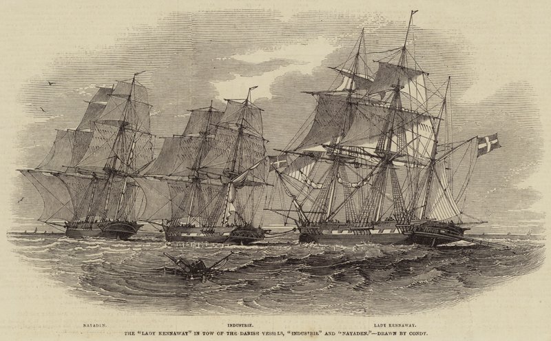 The Lady Kennaway in Tow of the Danish Vessels, Industrie and Nayaden by Nicholas Matthews Condy