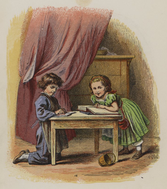 Two children reading books by Oskar Pletsch