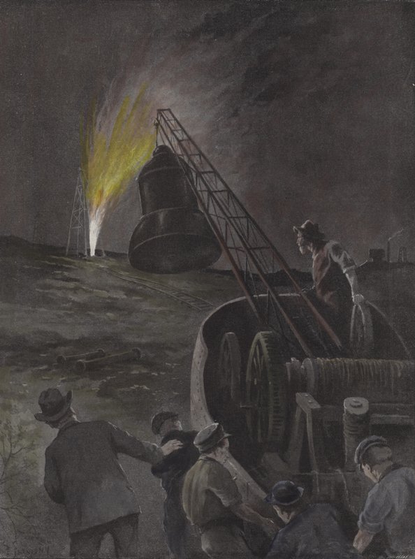Capping a burning oil well, Texas by Paul Frenzeny