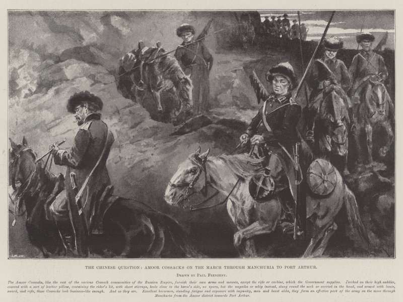 The Chinese Question, Amoor Cossacks on the March through Manchuria to Port Arthur by Paul Frenzeny