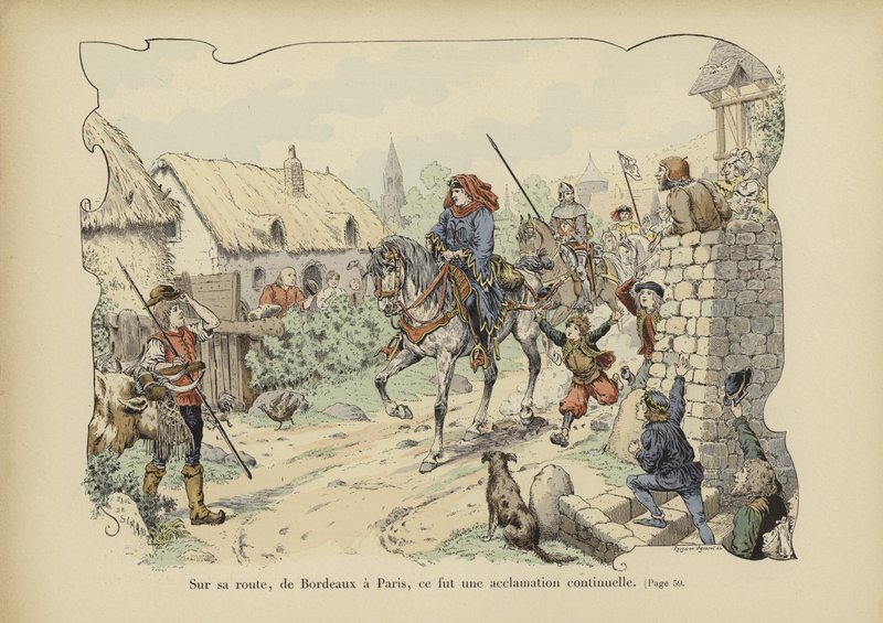 Bertrand du Guesclin, en route from Bordeaux to Paris, receiving the continuous acclaim of the people by Paul de Semant