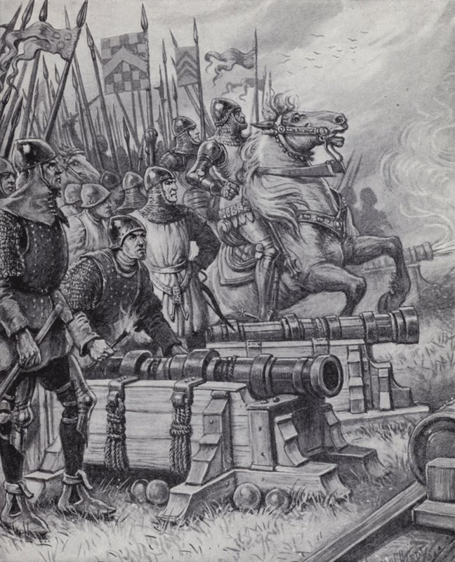 Early use of gunpowder in battle by Paul (after) Hardy